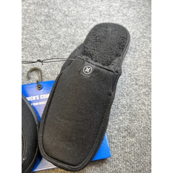 Hurley Relay Men's Black Comfort Slippers Memory Foam Insole Size 10-11 New - Picture 1 of 7